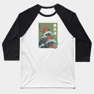 Retro Surfing Dragons on Great Wave Baseball T-Shirt